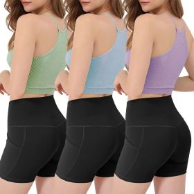 3 Pack Women Crop Basic Tank Top Ribbed Knit Sleeveless Round Neck 9 Color Machine Wash Summer Crop S To XL (Option: PurpleBlueGreen-M)