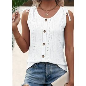 Eyelet Button Front Tank Top, Casual Sleeveless Tank Top For Summer, Women's Clothing (Option: Beige-M)