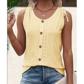 Eyelet Button Front Tank Top, Casual Sleeveless Tank Top For Summer, Women's Clothing (Option: Yellow-3XL)