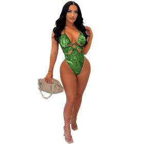 Women's Clothing Printed Lace Up Iron Hoop Beachwear Two-piece Set (Option: Green-M)