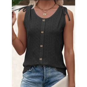 Eyelet Button Front Tank Top, Casual Sleeveless Tank Top For Summer, Women's Clothing (Option: Black-L)