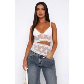 Lace Stitched Backless Small Sling Women V Neck Tank Top Underwear Vest Candy Color Bralette Clothes (Option: White-M)